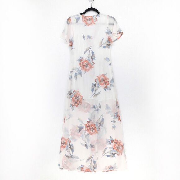Current Air Asos Women XS Dress White Maxi Chiffon Flutter Sleeve Floral Slit - Picture 7 of 8